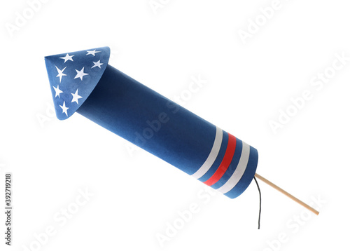 Firework rocket on white background. Festive decor