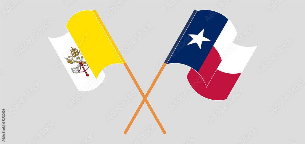 Crossed and waving flags of Vatican and the State of Texas Crossed and waving flags of Vatican and the State of Texas