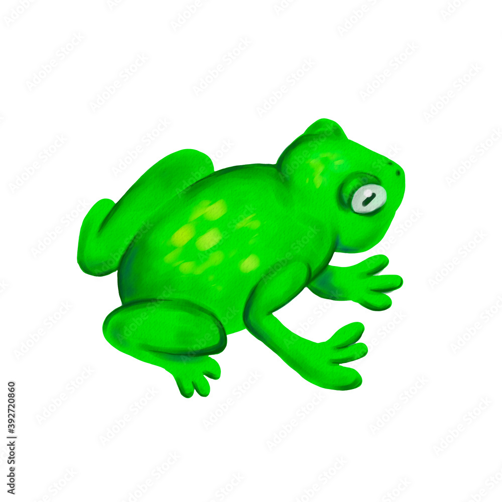 illustration of the element green sitting frog with yellow spots in cartoon style isolated on a white background, animals, amphibians, for postcards, packaging, decor, design, fabrics, textiles illustration of the element green sitting frog with yellow spots in cartoon style isolated on a white background, animals, amphibians, for postcards, packaging, decor, design, fabrics, textiles