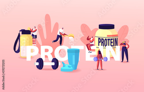 Sportsmen, Sportswomen Drinking Protein Cocktails Concept. Athlete Male Female Characters Training in Gym Apply Nutrient
