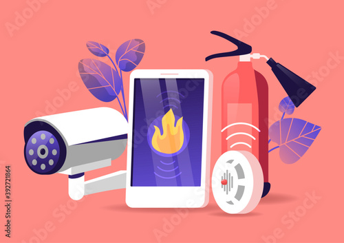 Fire Safety System Equipment, Smart Technologies for Home Protection. Notification from Smartphone about Fire Accident