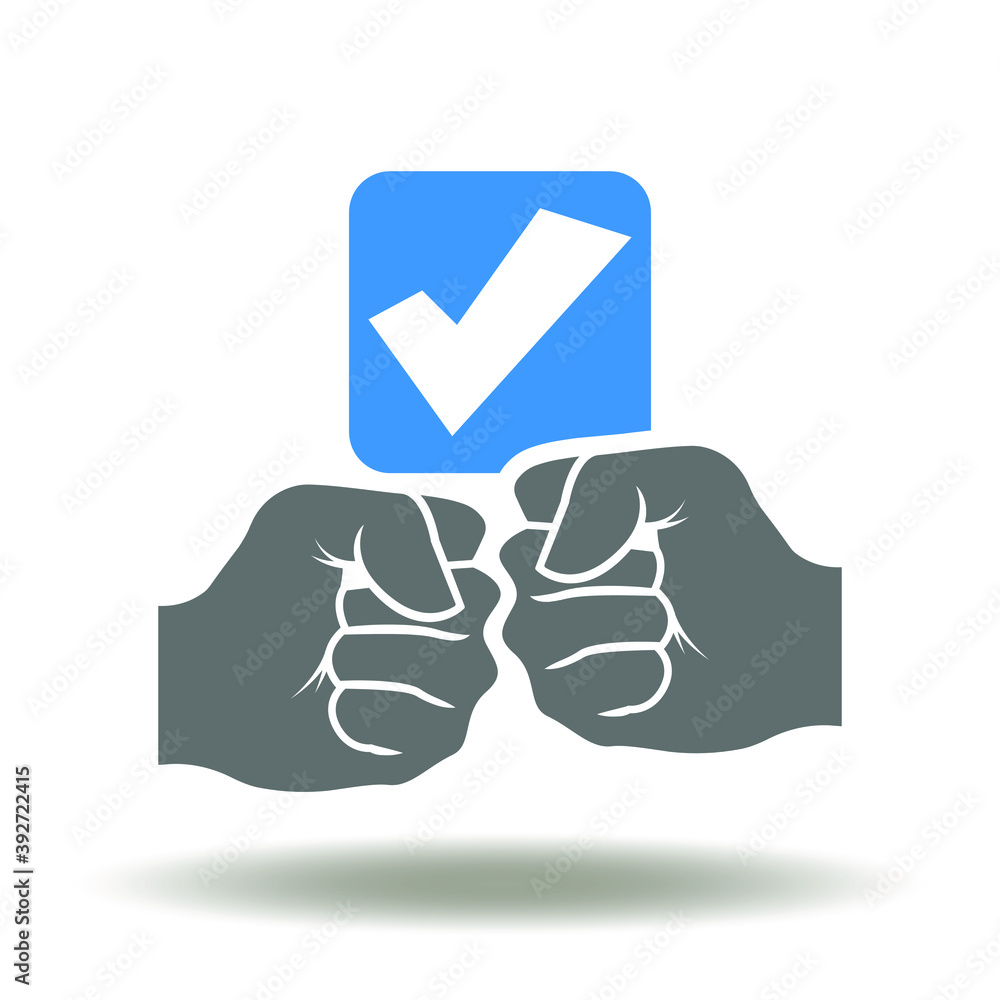 Fist bang with check mark icon vector. Commitment symbol. Trust, Partnership, Success Deal Sign. Fist bang with check mark icon vector. Commitment symbol. Trust, Partnership, Success Deal Sign.