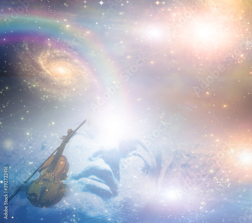 Face gazing up with violin. 3D rendering