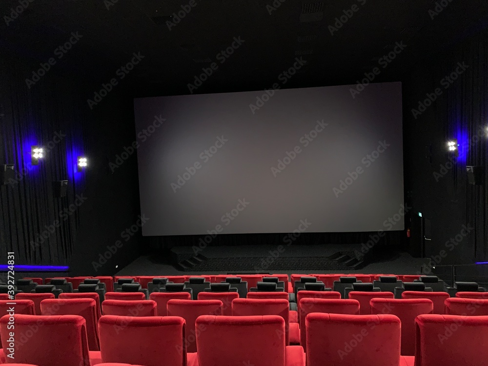 Obraz premium Empty cinema in the times of corona and covid-19. They are loosing audience and income. They have to struggle to survive lock downs, social distancing, restriction of their operation.