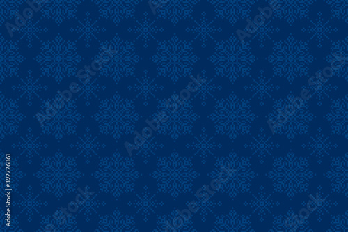 Winter Holiday Pixel Pattern. Seamless Snowflakes Ornament. Scheme for Knitted Sweater Pattern Design.