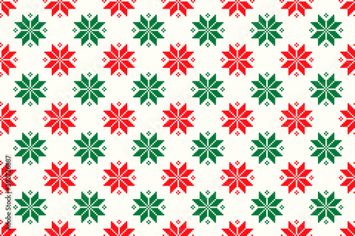 Winter Holiday Pixel Pattern. Seamless Christmas Star Ornament. Scheme for Knitted Sweater Pattern Design or Cross Stitch Embroidery.