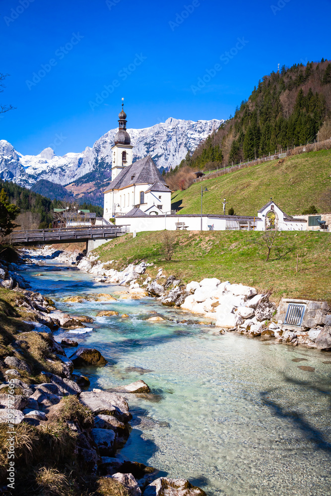 Fototapeta premium Church of Ramsau, a small village near Berchtesgaden in Bavaria, Germany