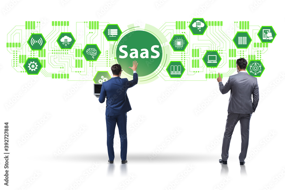Software as a service - SaaS concept with businessman Software as a service - SaaS concept with businessman