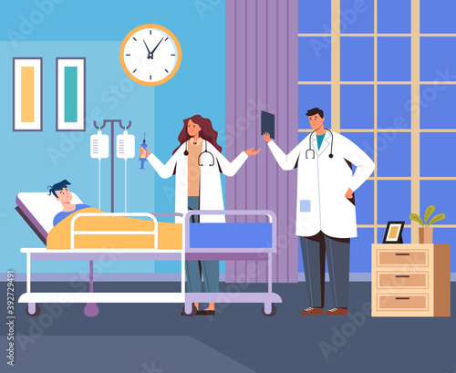 Emergency resuscitation hospital room doctors and patient concept. Vector flat cartoon graphic design illustration
