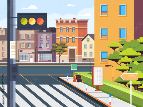 City town crosswalk pedestrian street zebra concept. Vector flat cartoon graphic design illustration