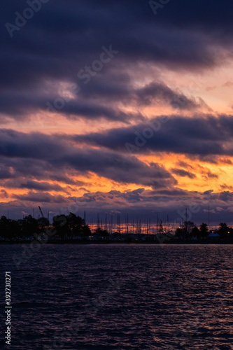 Gorgeous sunset and amazing clouds over the sea