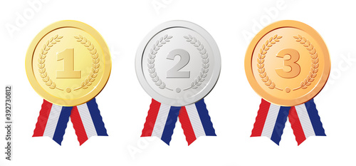Realistic golden awards for competition winner. Realistic medals