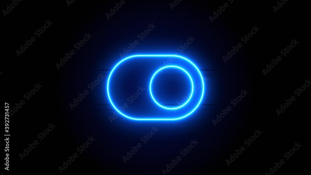 Toggle On neon sign appear in center and disappear after some time. Animated blue neon icon on black background. Looped animation. Toggle On neon sign appear in center and disappear after some time. Animated blue neon icon on black background. Looped animation.