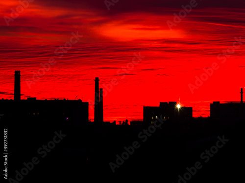 Beautiful red sunset over the city.