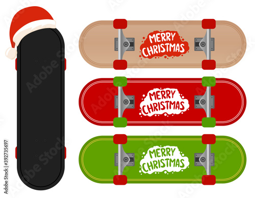 Vector skateboard design set with Christmas concept.To see the other skateboard illustrations , please check skateboard and longboard collection.