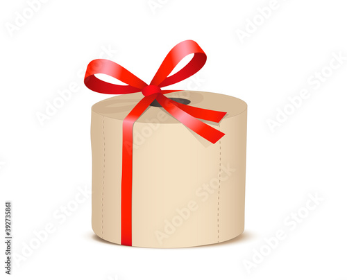 Toilettenpapier mit Geschenkschleife, Klopapier Geschenk,
Toiletten Papier Rolle,
Vektor Illustration isoliert auf weißem Hintergrund
