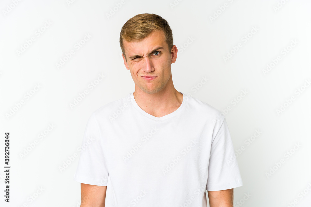 Young caucasian handsome man unhappy looking in camera with sarcastic expression. Young caucasian handsome man unhappy looking in camera with sarcastic expression.