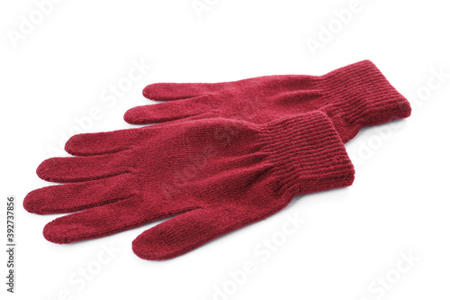 Woolen gloves on white background. Winter clothes
