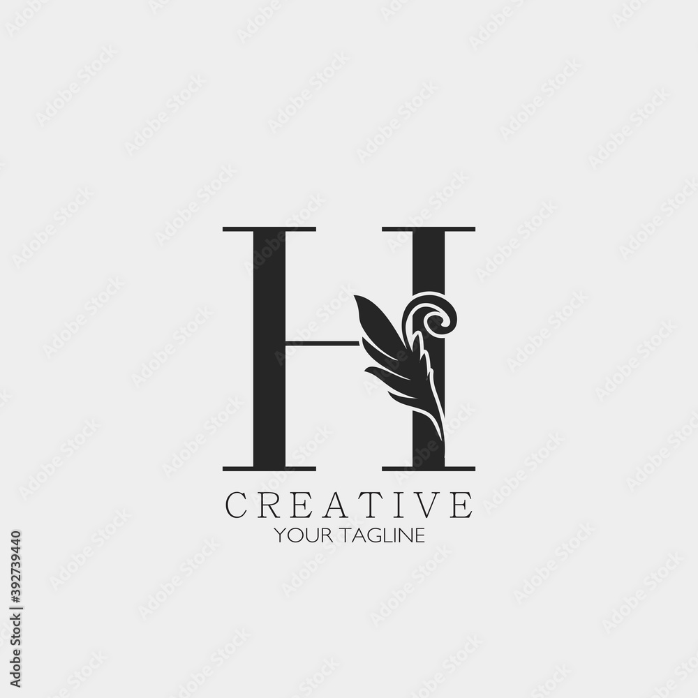 H Letter Minimalist Initial Nature Tropical Leaf logo Icon, monogram vector design concept nature vintage luxury.