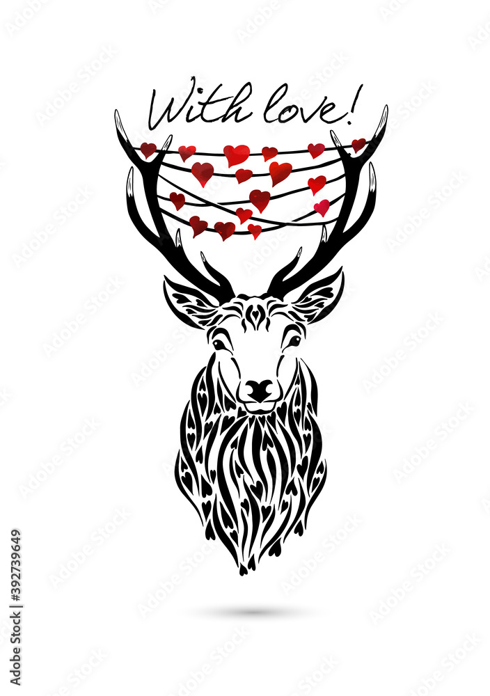 Deer with hearts on the horns. Happy Valentine's Day. With love. Vector illustration Deer with hearts on the horns. Happy Valentine's Day. With love. Vector illustration