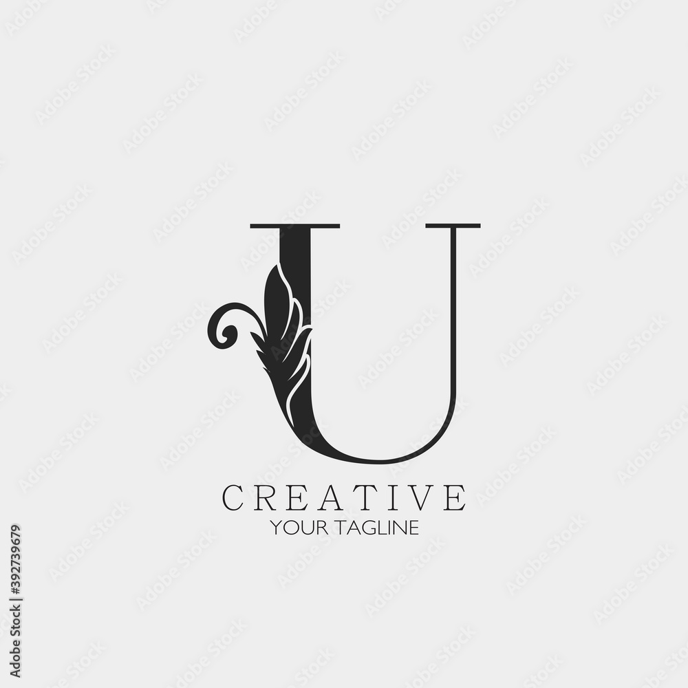 U Letter Minimalist Initial Nature Tropical Leaf logo Icon, monogram vector design concept nature vintage luxury. U Letter Minimalist Initial Nature Tropical Leaf logo Icon, monogram vector design concept nature vintage luxury.