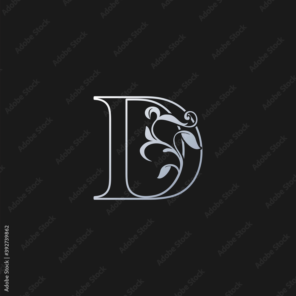 D Letter Outline Initial Nature Tropical Leaf logo Icon. Silver classy color logo icon vector design concept monogram vintage luxury. D Letter Outline Initial Nature Tropical Leaf logo Icon. Silver classy color logo icon vector design concept monogram vintage luxury.
