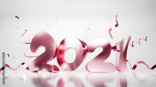 2021 3D numbers. New year background. 3D rendering.