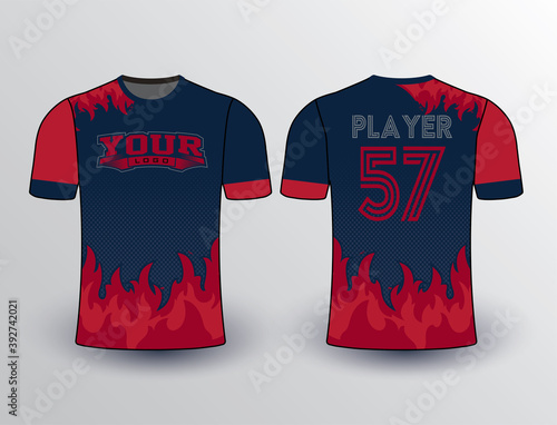 Softball baseball esports jersey mockup with flame pattern base red-blue contrast combination elegant team jersey design