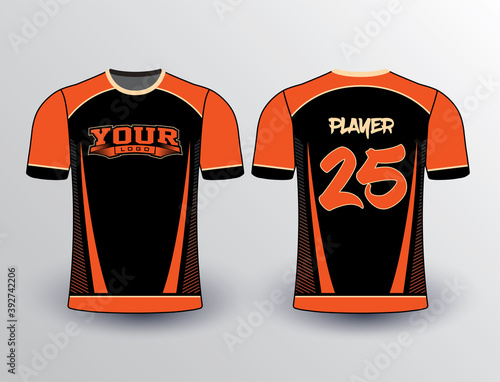 Black and orange with stripe pattern-filled softball baseball esports and all sports jersey mockup