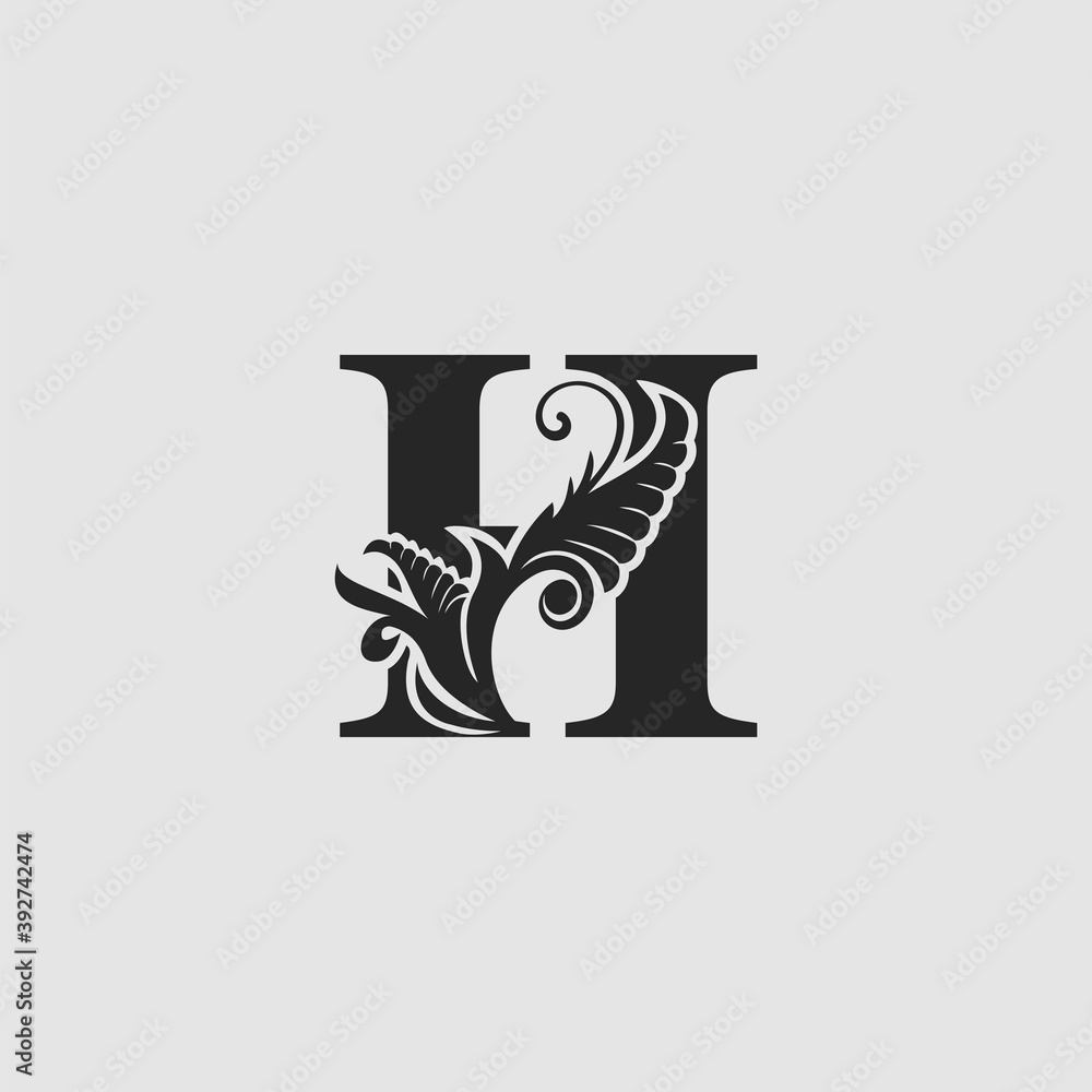 H Letter Luxury Logo Icon, Monogram vector design concept abstract nature floral letter with leaves H Letter Luxury Logo Icon, Monogram vector design concept abstract nature floral letter with leaves