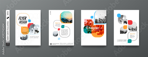 Portfolio geometric design vector set. Abstract blue liquid graphic gradient circle shape on cover book presentation. Minimal brochure layout and modern report business flyers poster template. photo
