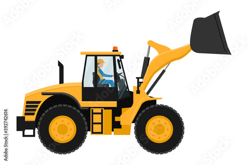 Front loader design with heavy machinery driver