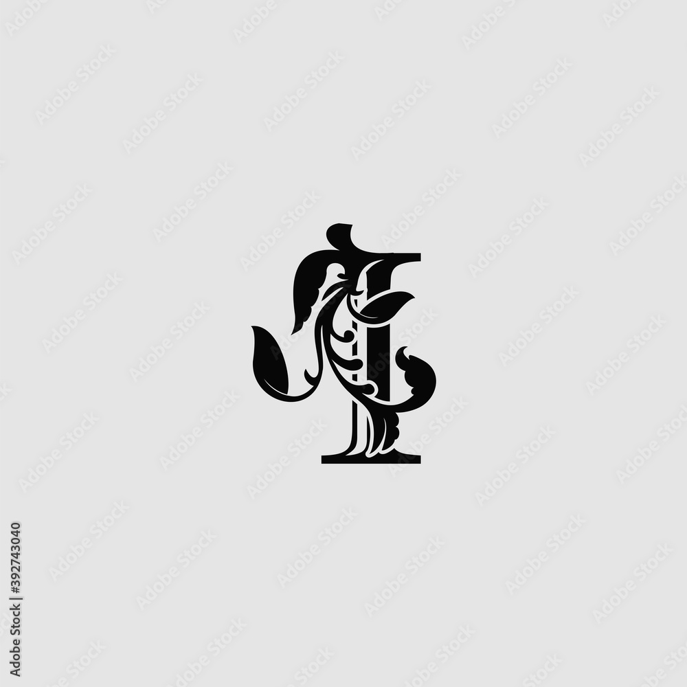 I Luxury Letter Logo Icon, Monogram vector design concept abstract nature floral letter with leaf