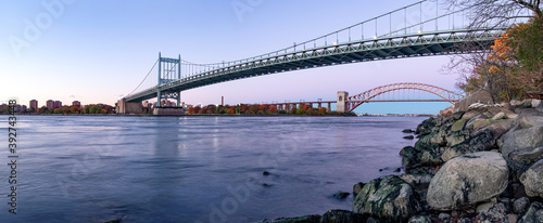 Hell Gate Bridge and Triborough Bridge at night, in Astoria, Queens, New York. USA photo