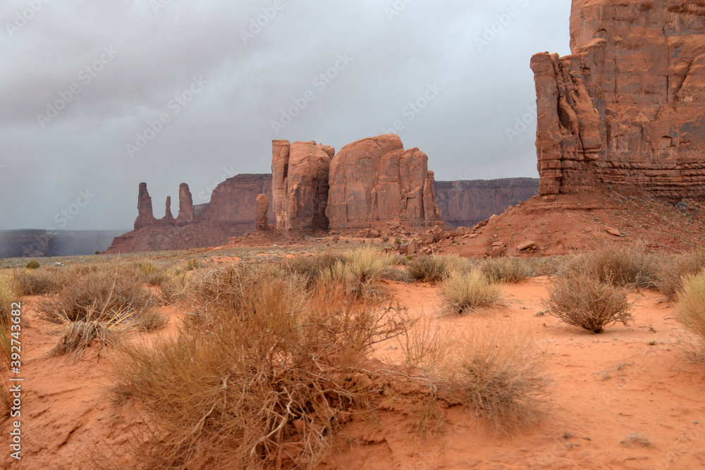 A landscape with Three Sisters rocks, Monument Valley, Utah