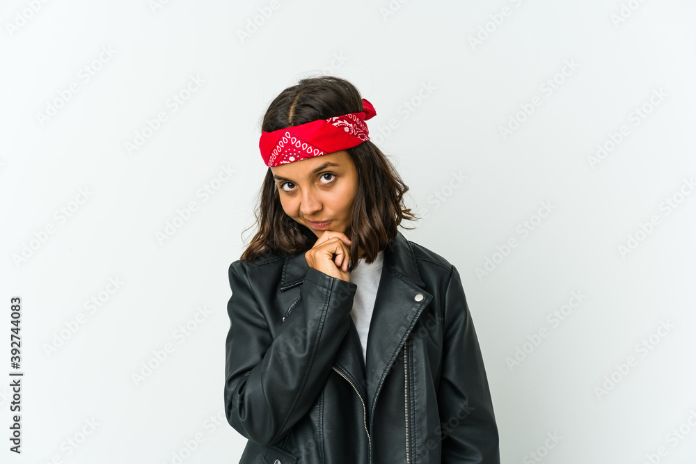 Young latin rocker woman isolated on white background Young latin rocker woman isolated on white background