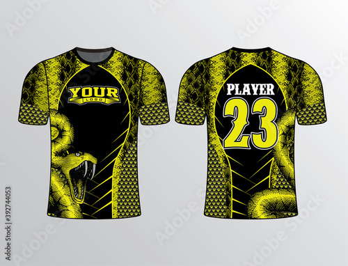 Black yellow color base wrap with snake pattern all over wild edgy looking team gear template for all sports