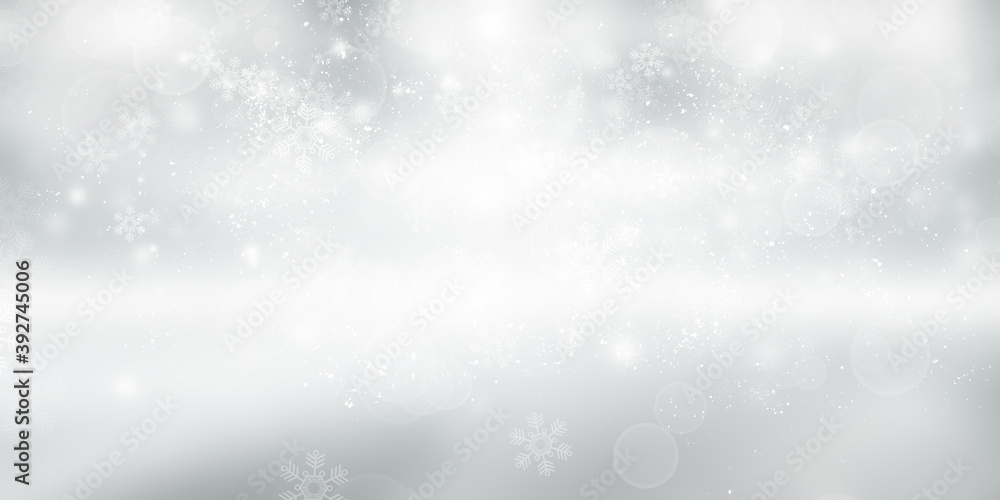 Fototapeta premium white snow blur abstract background. Bokeh Christmas blurred beautiful shiny Christmas lights
