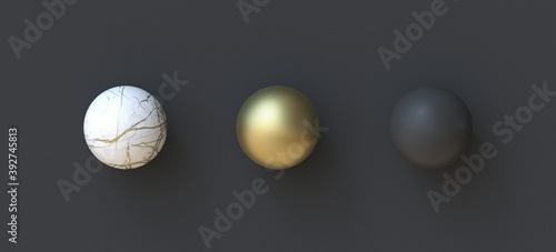 Abstract background marble, golden and black ball 3D
