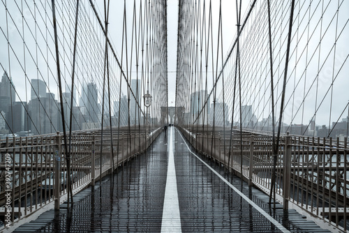 Brooklyn Bridge at rainy day in New York. USA #392747209