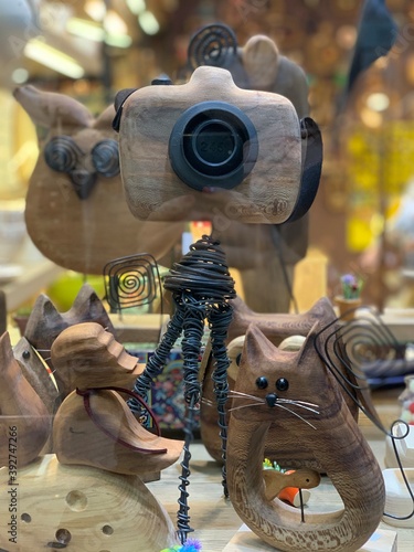 camera statue made of wood home decor accessories  photo