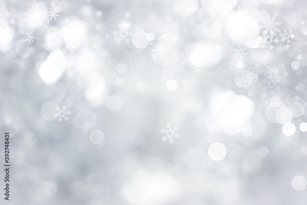 white snow blur abstract background. Bokeh Christmas blurred beautiful shiny Christmas lights