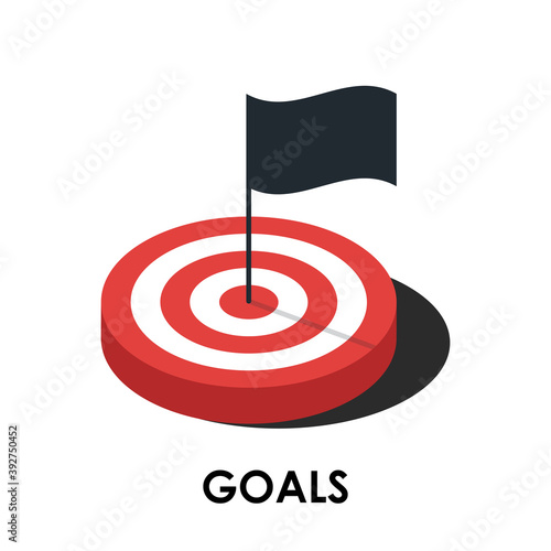 Goal achievement flag rising flat 3d isometry isometric business concept web vector illustration.
