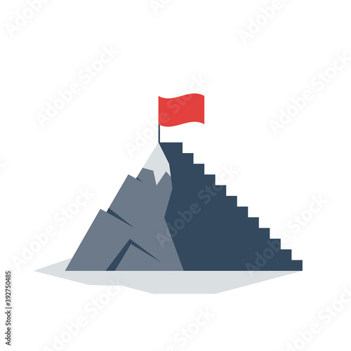 Conquering mountains, landscape, background to reach the goal, steps to implement the plan