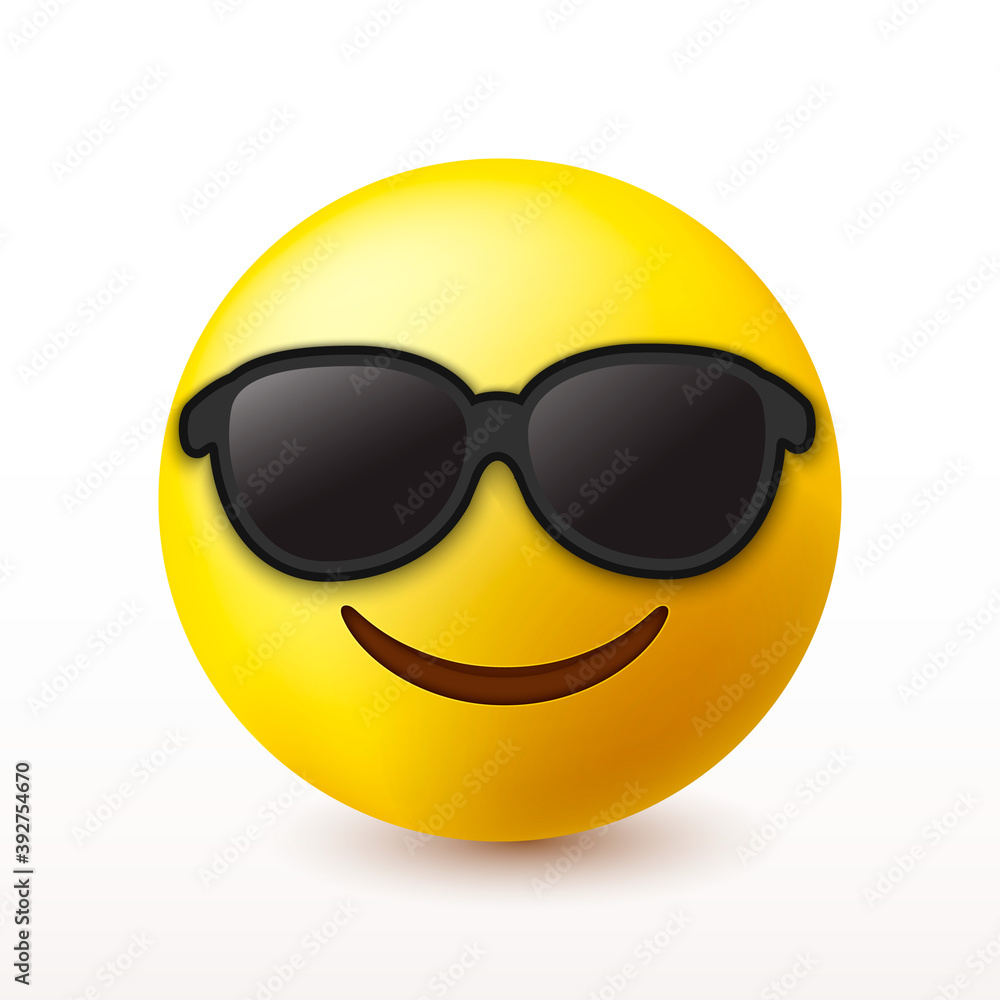 Smiling face with sunglasses emoji - emoticon with smiling face wearing  dark sunglasses that is used to denote a sense of cool Stock-vektor | Adobe  Stock