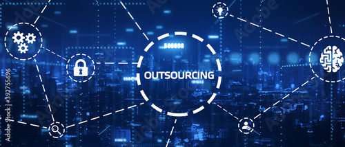 Business, Technology, Internet and network concept. writing word: Outsourcing