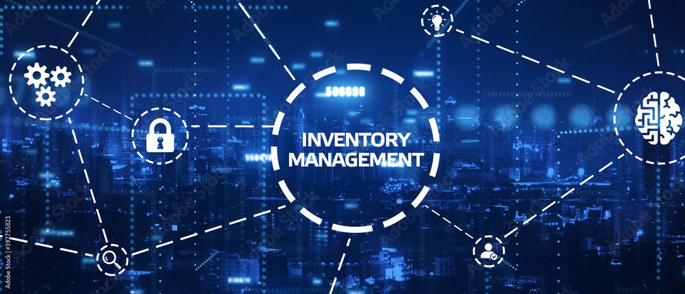 Business, Technology, Internet and network concept. virtual screen of the future and sees the inscription: Inventory management