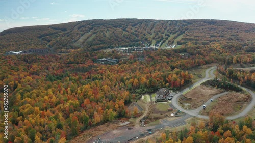 Aerial Drone Shot of Mount Pocono Ski Resort During Fall with Peak Leaf Colors
