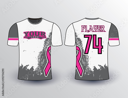 Clean design white background with graphite grunge with a visual of pink ribbon raising the Breast Cancer Awareness elegant shirt