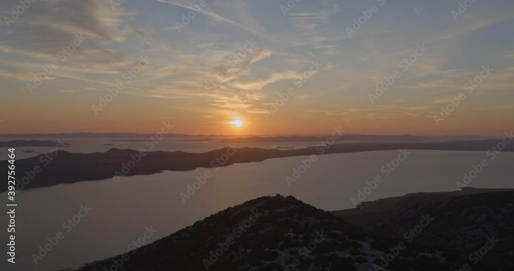 Aerial view of the sunset on Vransko jezero (Vrana Lake) in Croatia Aerial view of the sunset on Vransko jezero (Vrana Lake) in Croatia